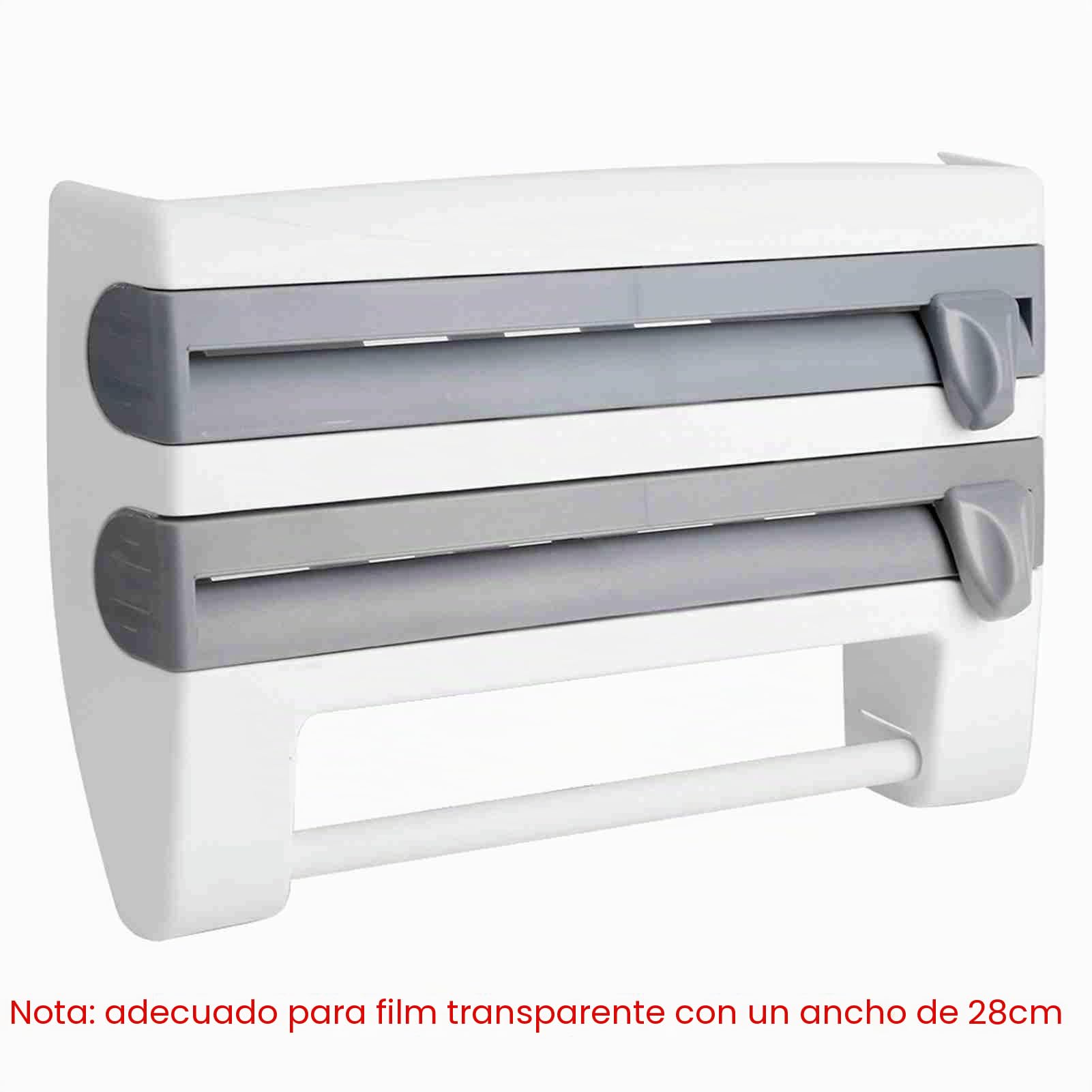 Desbobinador de Film Transparente para Alimentos, Soporte de Pared para Toallas de Papel y Film, Estante de Cocina Multifuncional para Almacenamiento, Diseño Moderno en Gris y Blanco