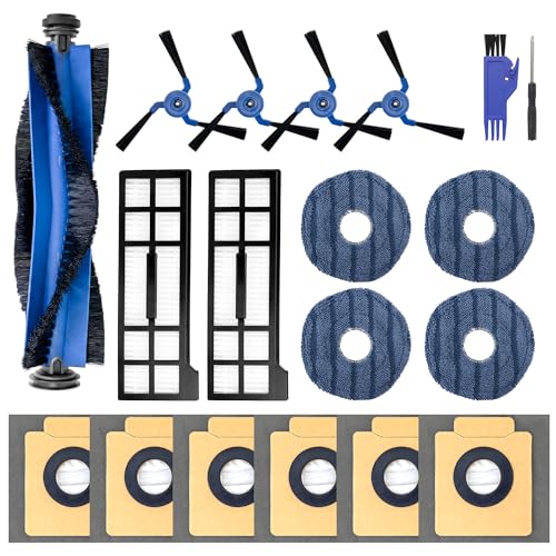 Replacement Accessories Kit for Eufy X10 Pro Omni Vacuum Cleaner 19 Pcs Includes 1 Main Brush 4 Mop Cloth Pads 4 Side Brushes 2 HEPA Filters 6 Replacement Dust Bags 1 Cleaning Tools 1 Screwdriver