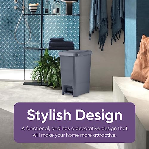 Image of Superio Slim Trash Can with Foot Pedal - 10.5 Gallon Step-On Trash Can with Lid, Large Plastic Garbage Can, Trashcan for Bathroom, Kitchen, Office, Bedroom, Dorm Room, Patio, - Onyx Grey, 3