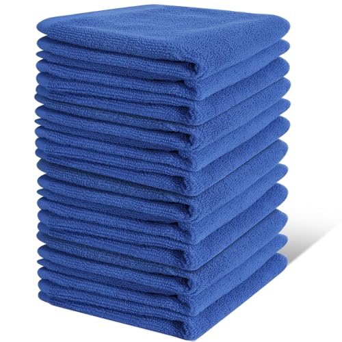 Image of 12 Pack 100% Cotton Wash Cloth, 12x12 Inch Highly Absorbent and Soft Feel Fingertip Towels, Machine Washable Washcloths for Bathroom, Gym, Hotel, Spa and Kitchen, Blue