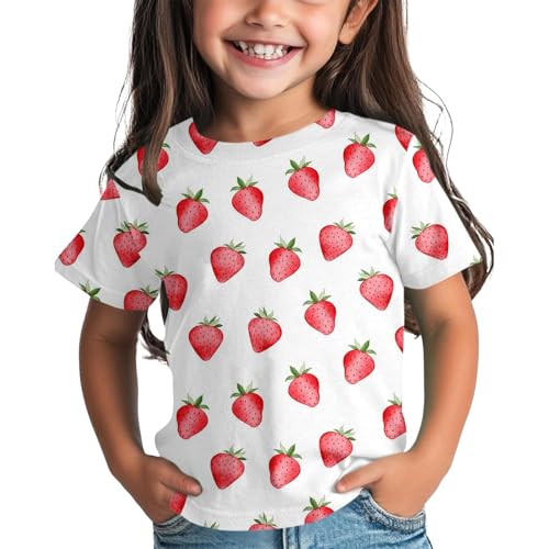 BILIKEYU Kids Summer T Shirts Cute Strawberry Graphic Short Sleeve Crewneck Casual Loose Tee Tops Boys Girls 34