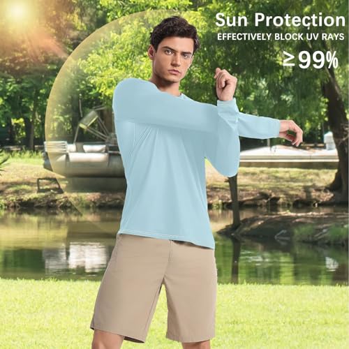 Light Blue Men's Rash Guard Classic Crew Neck Comfort Sun Protection Long Sleeve Water Fishing4