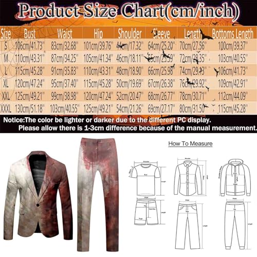 Celucke Halloween Anzug Herren Zweiteiliger Lustig Blutig Print Kostüm Set Lange Ärmel Mantel und Hose Herrenanzug Männer Slim Fit Stretch Sakko Knöpfen Taschen Anzughose Set für Party – Bild 7