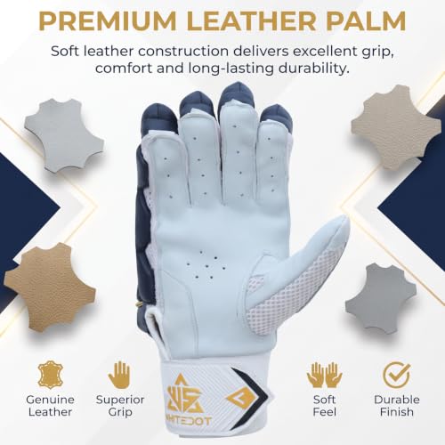 Image of Whitedot Quetzal Lovlon Cricket Batting Gloves, Navy Blue, Suitable for Professional Players (Youth /Medium, Right)