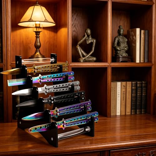 Image of WANLIAN knife stand,Knife display stand,Acrylic knife display case, collectible knife display stand, knife collection display stand, for pocket knife organizer& Display hut home decoration (Black)