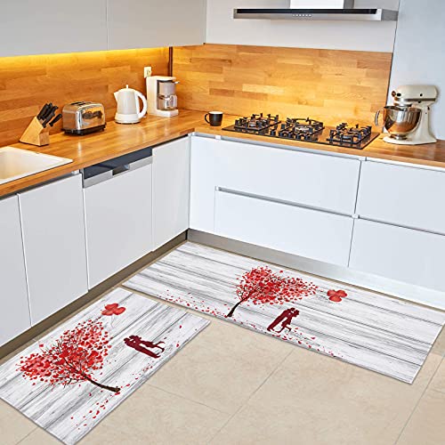 2 stuks Bad Rug Set Liefde Boom Badkamer Vloermat Hartvorm Ballonnen Zoet Paar Houtnerf Absorberend Non Skid Badmat Sets… - Image 5