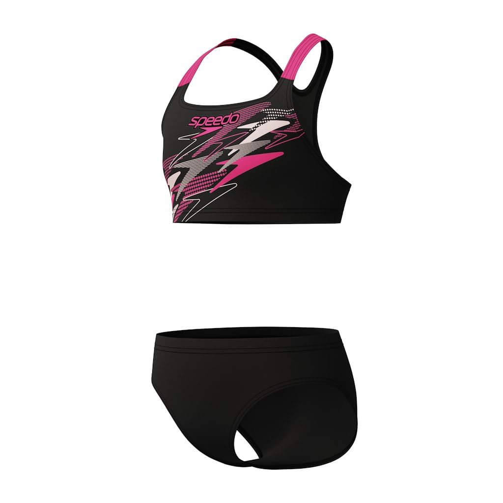 Speedo Costume da bagno a due pezzi con logo Medley Racerback, antracite/rosa Margarita