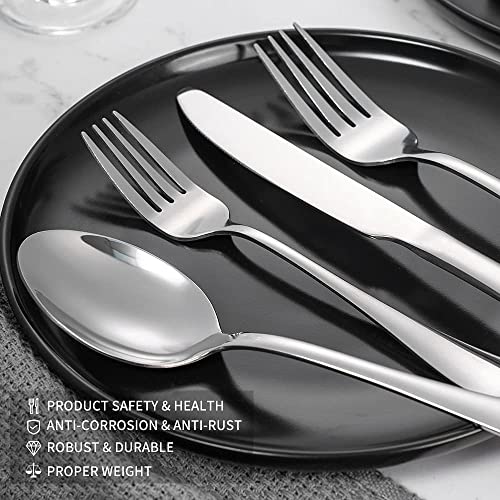 Image of Silverware Set 15 Pieces, Stainless Steel Flatware Set, Mirror Polish Cutlery Set, Utensil Sets Service Set for 4 (Silver, Set of 15)