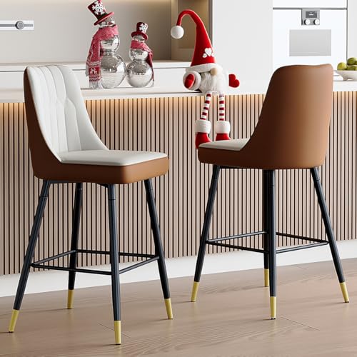 Image of 27'' Counter Height Bar Stools Set of 2 - Kitchen Island Stools with Back,Leather Barstools with Sturdy Metal Legs,Modern Counter Height Stools Ideal for Kitchen Island Pub Cafe