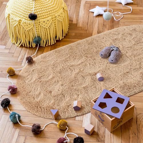 Image of 3x5 feet Soft Area Rug for Living Room and Bedroom, Modern Indoor Floor Carpet with Non-Slip Backing, Comfortable Decorative Home Decor Rug, Easy Clean & Durable- (Beige, Oval)