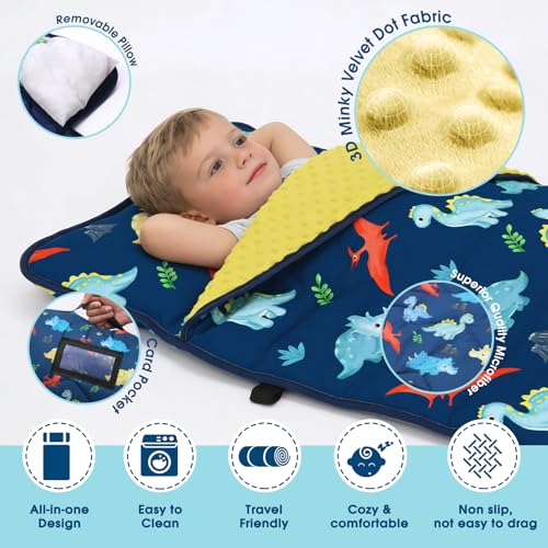 Image of ACRABROS Toddler Nap Mat with Pillow and Blanket, Large Rolled Napping Mats,Slumber Bags for Boys Girls,Kids Sleeping Bag for Daycare, Preschool Travel