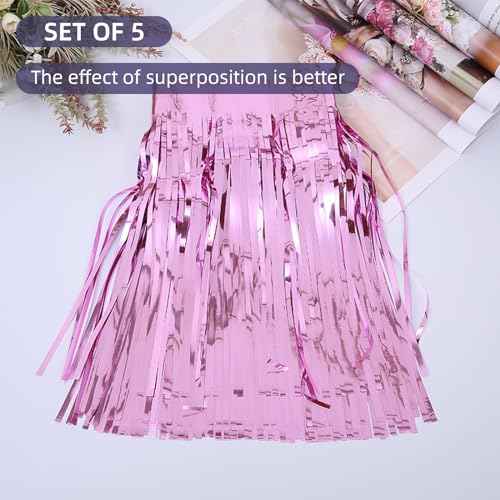 Image of 5 Pack 10 Feet Pink Fringe Garland - Metallic Streamers Tinsel Banner for Birthday Party Decor - St Patrick Halloween Christmas Decoration