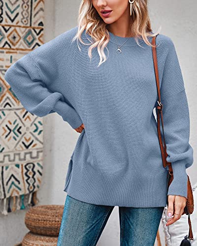 Image of Imily Bela Womens Oversized Tunic Sweaters Fall Slouchy Long Sleeve Ribbed Knit Side Slit Pullover Jumper