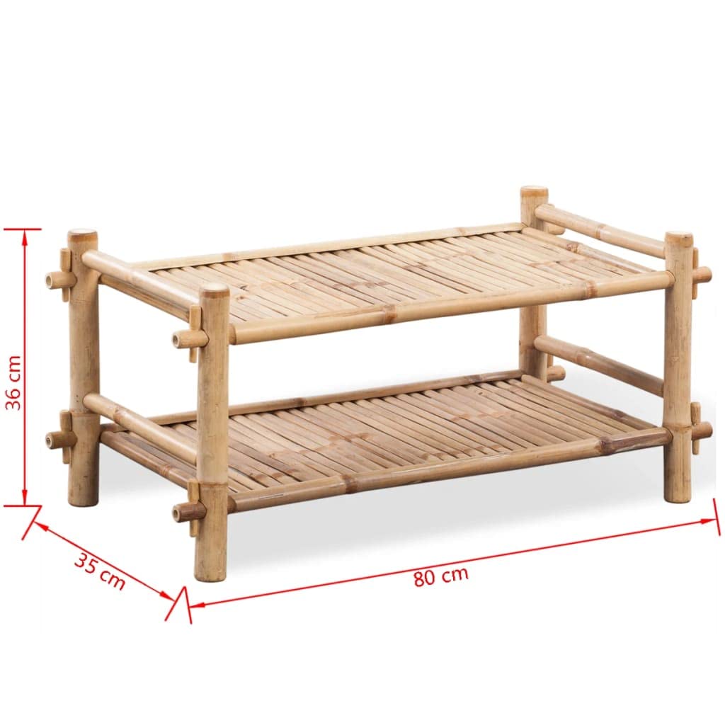 Schuhregal mit 2 Böden Bambus, platzsparend und stapelbar, 80 x 35 x 36 cm, für Flur und Diele, natürliche Holzoptik, Organizer für Sneaker und Stiefel