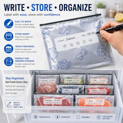 Image of Pack of 10 Reusable Aluminum Foil Food Storage Bags with Zip Lock Seal, Leakproof & Airtight Freezer Bags, Stand-Up Reusable Fresh Keeping Bags for Meat, Vegetables & Snacks, Washable Pouches