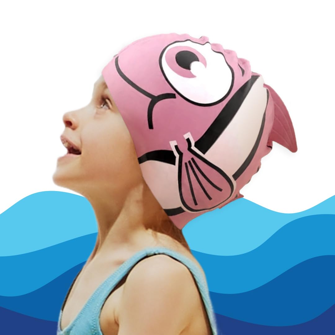 kina - Cuffia da Nuoto Bambini per Piscina, in Silicone, Ipoallergenica, Elastica e Soffice al tatto per Capelli corti e lunghi