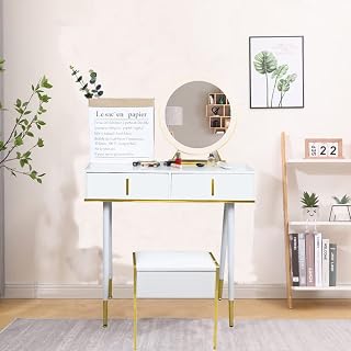 White Dressing Table Set with Lighted Mirror Makeup Desk Drawers for Bedroom Dre - Compare price