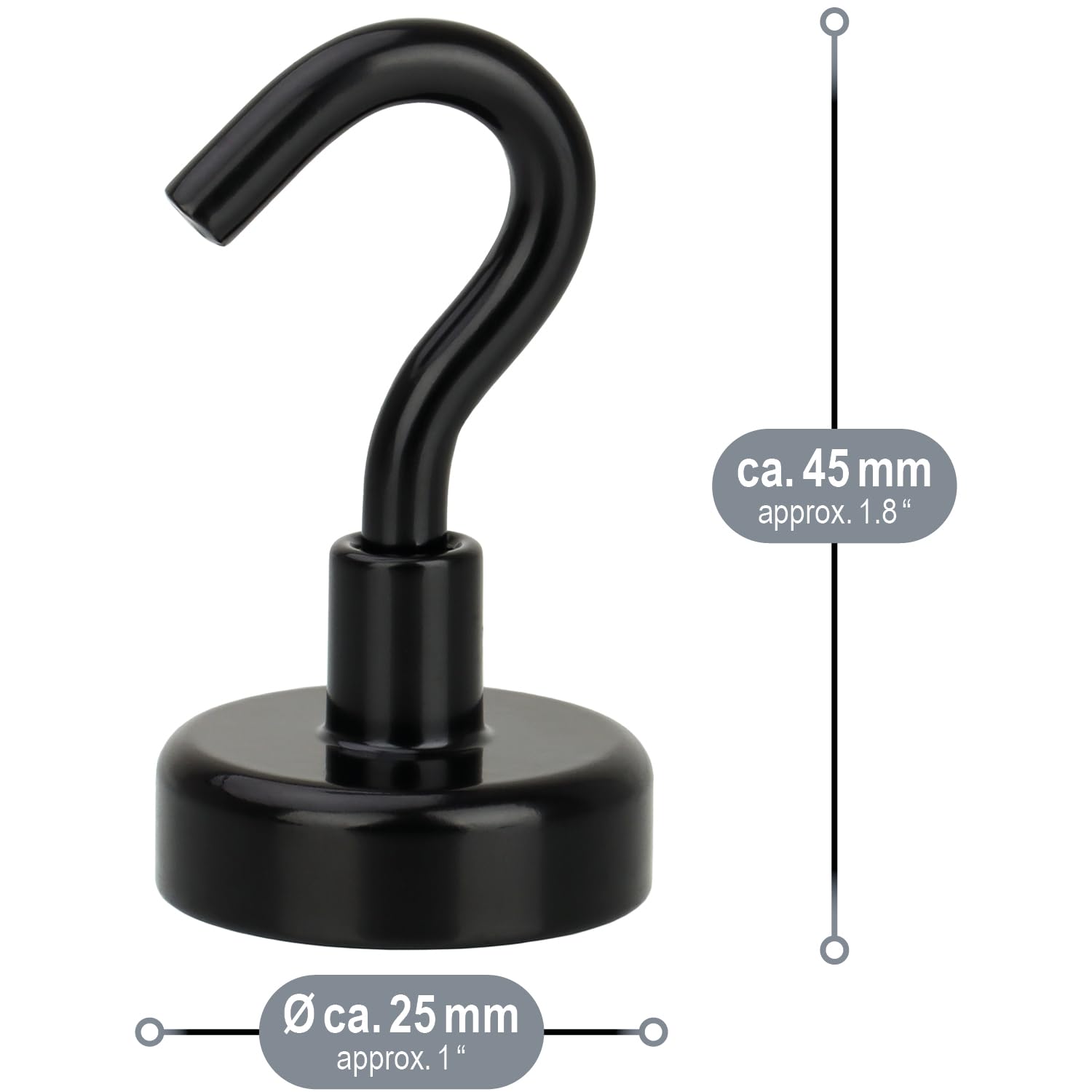 com-four® 5 Ganci magnetici al neodimio da 5 kg - Potente Magnete da Officina con Gancio 38 x 15 mm - per Cucina, Bagno, Garage o Ufficio - Gancio Appendiabiti con Magnete al neodimio