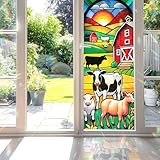 Decorative Farm Animals Stained Glass Window Film, Farm Animals Stained Glass Window Film for Bathroom Door Heat Anti UV RA02
