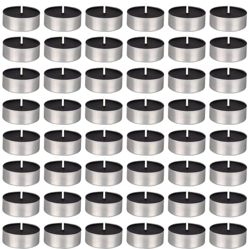 Mainiusi Lot de 48 Bougie Chauffe Plat Longue Durée 4 heures - Bougies Chauffe-plat Noires Durée de Combustion - Anti-tabac Sans Parfum, Bougies Décoratives Ménagères Halloween Décoration de Table
