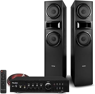 Fenton SHF700B Floor Standing HiFi Tower Stereo System with 400W Speakers, Bluetooth Amplifier, Horn Tweeter & Audio Cable for Home Stereo & Theatre Systems - Black