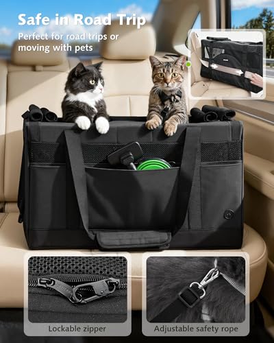 Image of Pecute Cat Carrier, Soft Double Pet Crate for 2 Cats Travel, Dark Gray
