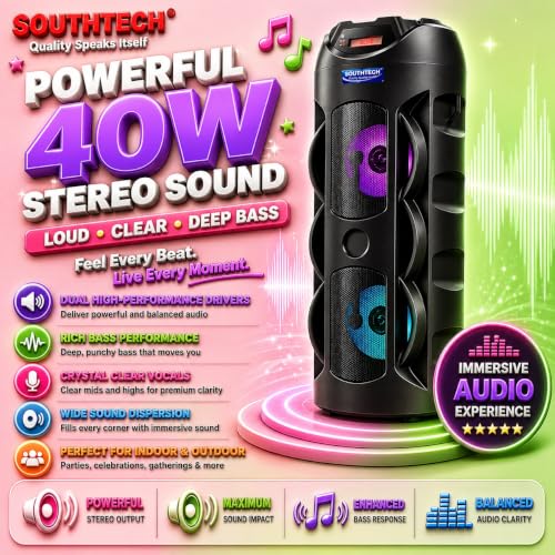 SOUTHTECH Bluetooth Party Speaker with RGB LED Lights - Image 3