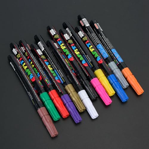 HEEPDD Rotuladores de Arte a Base de Bolígrafos de Pintura para Artistas, Niños, Bricolaje sobre Papel, Lienzo, Vidrio, Madera, Metal, Cerámica, Tela de Plástico, 12 Colores, Marcadores Acrílicos,