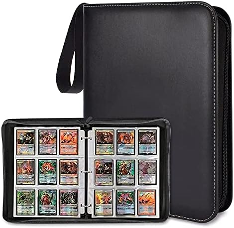 Scimi Trading Card Album - Holds 900 Cards 50 Removable Pages 9 Pockets with 3 Rings in Standard Size Cards Zipper Binder for TCG MTG Pockmon Yugioh Sports Cards (Black)