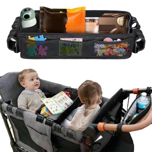 Stroller Snack Tray Compatible with Wonderfold Wagon Thickened Waterproof Faux Leather Wagon Accessories Comes with Cup Holder and Storage Net Bag Universal Stroller (W2 Series Thickened)