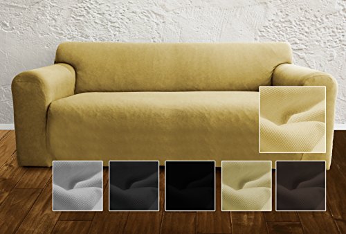 Ambivelle Funda de sofá, Funda Ajustable bielástica, Forro de sofá, Apta para Muchos sofás Normales de 2 plazas (de 130cm – 180cm), Beige