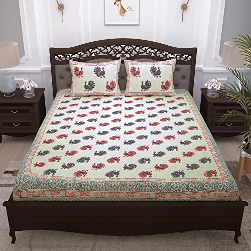 Image of Story@Home Pandora Collection 152 TC 100% Cotton Double Bedsheet with 2 Pillow Covers (90 X 108 Inch, White & Pink)