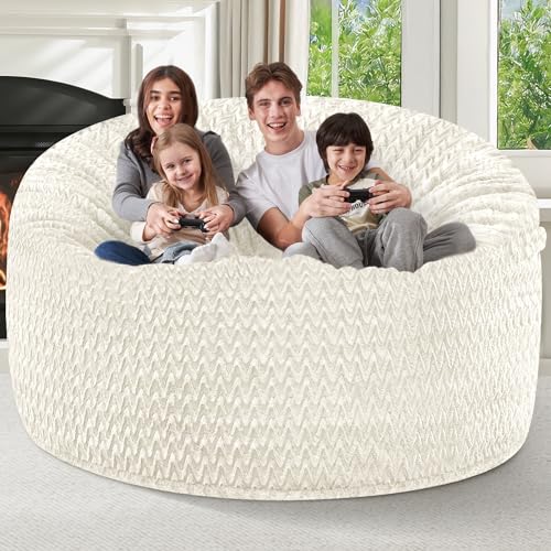 Image of HABUTWAY 6FT Bean Bag Chair,Giant Bean Bag Chairs for Adults,Big Bean Bags with Memory Foam Filled, Large Beanbag Chairs with Chevron Plush Cover-White