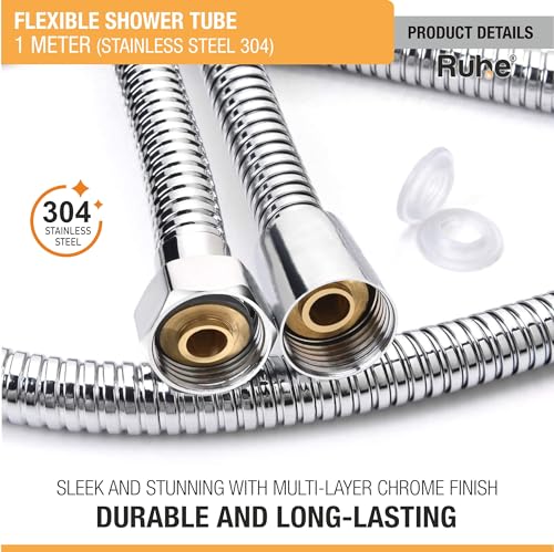 Image of Ruhe Shower Tube 304-Grade Stainless Steel - 1 Meter | Flexible Hand Shower Hose | Leak-Proof, Rust-Resistant, High-Pressure Compatible, Universal Bathroom Fittings