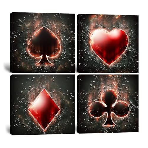Pankila 4 carte da gioco da parete a poker pittura nera e rossa decorazione da parete per soggiorno, camera da letto, picche con diamanti, club, cuore, immagine per sala giochi, casinò, bar, hotel e Pankila 4 carte da gioco da parete a poker pittura nera e rossa decorazione da parete per soggiorno, camera da letto, picche con diamanti, club, cuore, immagine per sala giochi, casinò, bar, hotel e