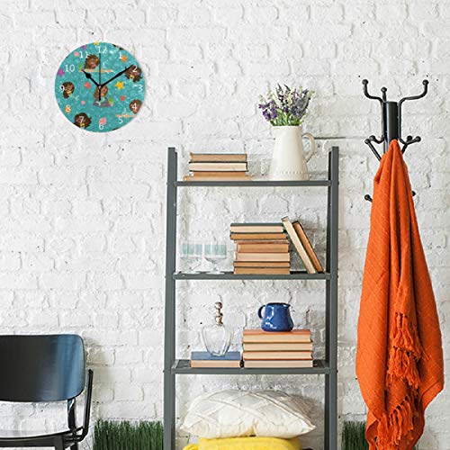 Senya YXSJ-001 Wall Clock Silent 9.5 Inch Battery Operated Non Ticking Teal People Of Color Mermaid Girls Round Decorative Acrylic Quiet Clocks thumb #3