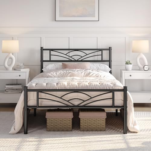 Yaheetech Cama Individual con Espacio Bajo Marco Metal Altura 32 cm Cama Individual con Cabecera para Colchón de 90 x 190 cm Negro