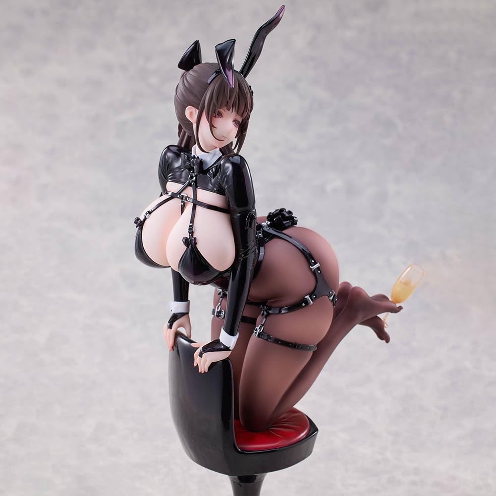Champagner und Rose Bunny Girl Figur Anime Illustration Figur | Schwarzer Strumpf Ver, originelle Kunstfigur, kniende Pose, Schreibtischdekoration, 30 cm