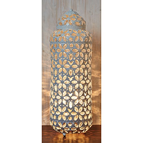 Jewelled Floor Lantern Chrome 63 x 21cm White Metal with Clear Beads