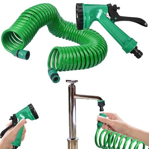 Acunny Manguera de agua extensible, manguera de jardín de bobinas,La manguera de agua extensible con boquilla de pulverización | 5 modos de riego, sistema de riego, pulverizador ergonómico ligero para