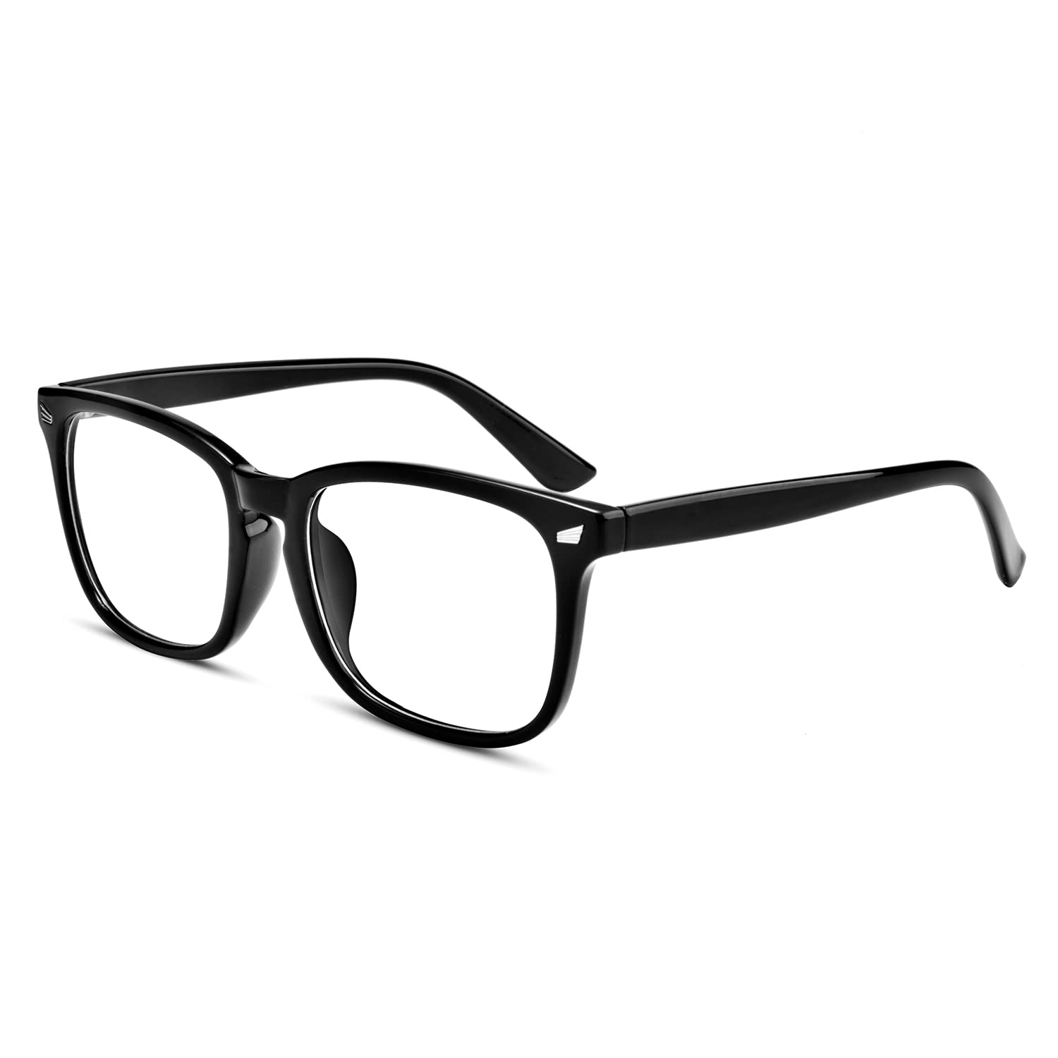 EYLRIM Square Frame Clear Lens Glasses Non Prescription Eyeglasses(A1 Bright Black)