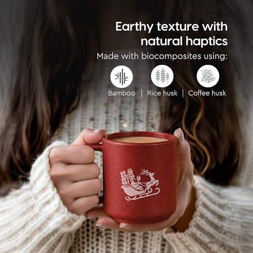 Image of Eha Earth-Friendly Christmas Gifts for Friends and Family | Secret Santa Gifts | Made with Rice Husk | Printed Christmas Mug and Coasters Set of 2, Keychain & Loopac Box | 350 ml | Multicolor