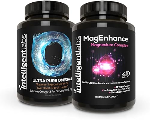 Intelligent Labs Paquete 2 en 1 de complejo de magnesio MagEnhance (Magteína L-treonato, glicinato y taurato) y suplemento de cápsulas blandas de