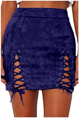 Womens Sexy High Waist Lace Up Bodycon Faux Suede Split Tight Mini Skirt