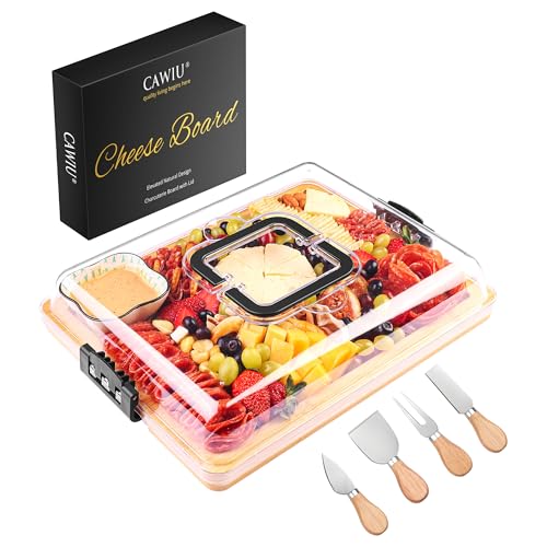 CAWIU Portable Charcuterie Board with Lid, Travel Cheese Board & Snack Tray | Se...