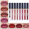 QiBest 8pcs Matte Liquid Lipstick with Lip Plumper Makeup Set Velvety Long Lasting High Pigmented Nude Waterproof Lip Gloss Kit Girls Women Make Up Gift Set