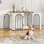 Hzuaneri Dog Crate Furniture, 80 cm Wooden Dog Crate, Indoor Kennel for Small/Medium Dogs, End Side Table Animal Crates, Anti-Chew, Anti-Escape, Arched Door Design, White Brown DFC85114B