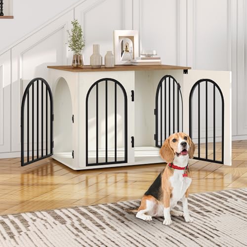 Hzuaneri 80cm Cage pour Chiens, Table d'Appoint, Niche Moderne pour Chiens Intérieur, Cage pour Chiots, Maisonnette pour Animaux, 3 Portes, Porte arquée, 80...