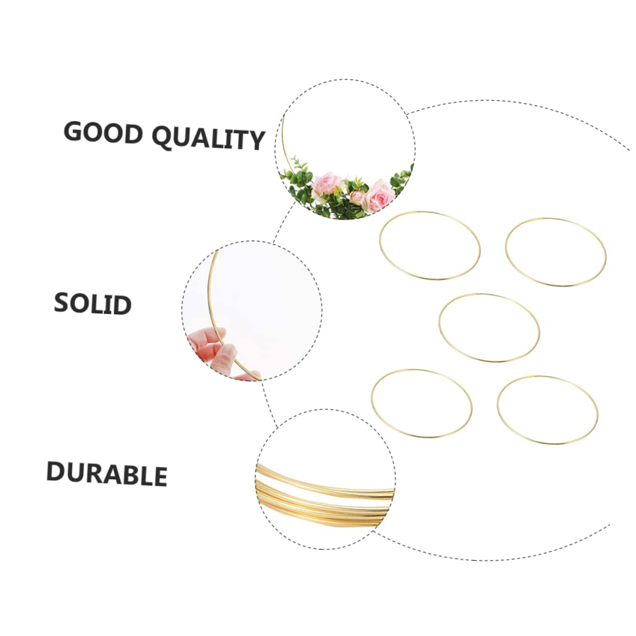 GOOHOCHY 1 Set 5pcs Dream Catcher Circle Rings Beading Kit Fuse Valet Tray Prize Wheel Cubic Zirconia Ring Engagement Ring Wheel for Prizes Macrame Dream Catchers Hoops Kits Iron Golden