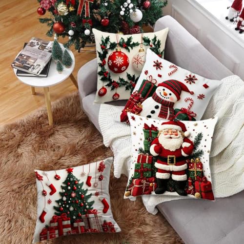 Fundas navideñas 45x45 para renovar cojines desgastados del sofá sin cambiar los rellenos 8